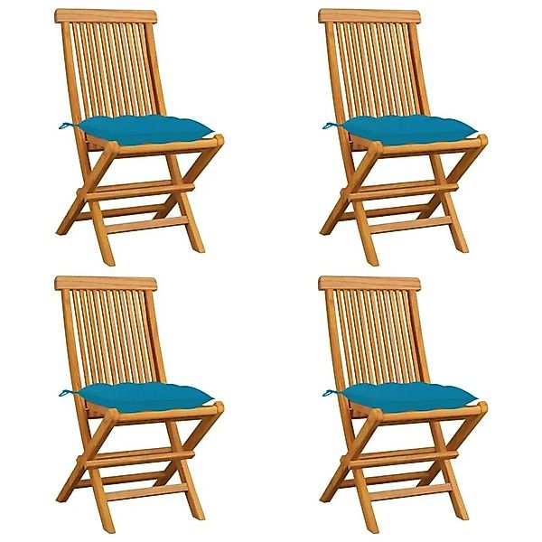 vidaXL Gartenstühle mit Hellblauen Kissen 4 Stk Massivholz Teak 3062587 günstig online kaufen