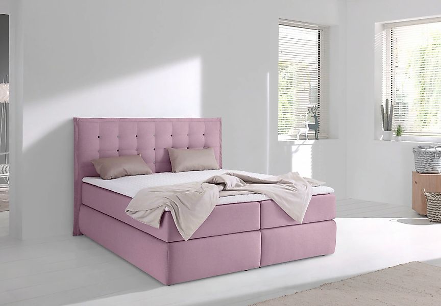 Home affaire Boxspringbett "Sagres" Kopfteil mit 2farbiger Flatterbiese und günstig online kaufen