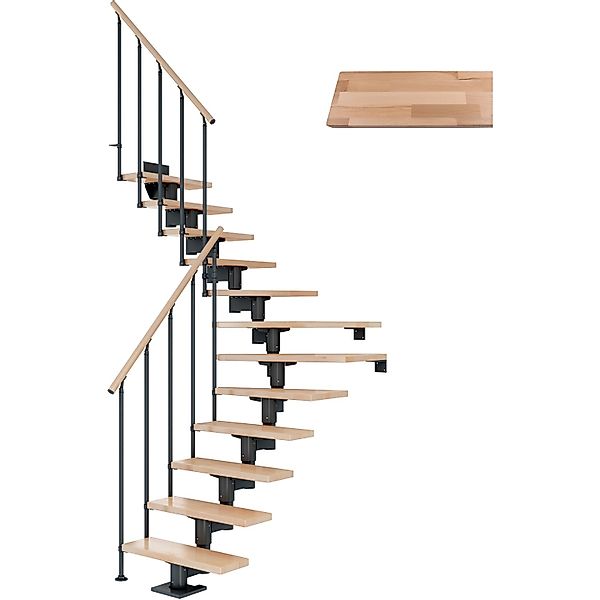 Dolle Mittelholmtreppe Cork Buche Perlgrau GH b. 315 cm 1/4 Gewendelt 75 cm günstig online kaufen