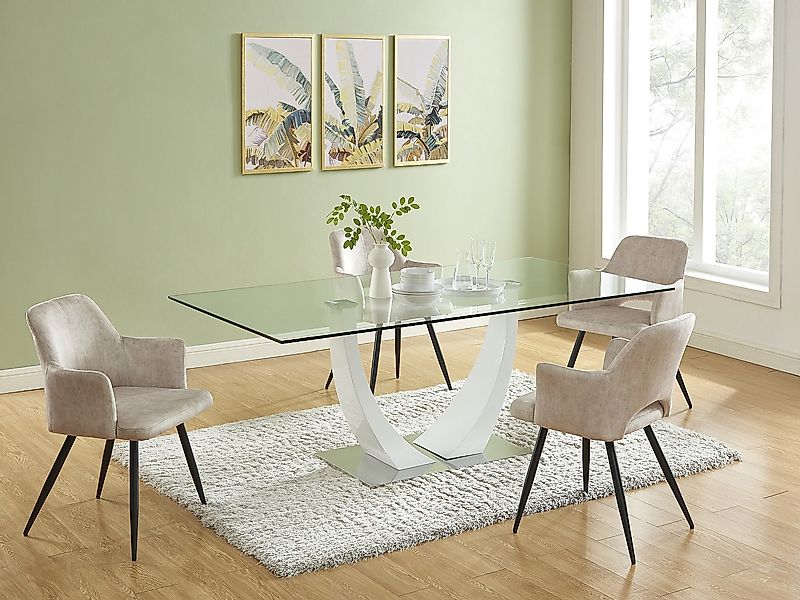 Stuhl mit Armlehnen - 2er-Set - Stoff & schwarzes Metall - Beige - KADIJA günstig online kaufen