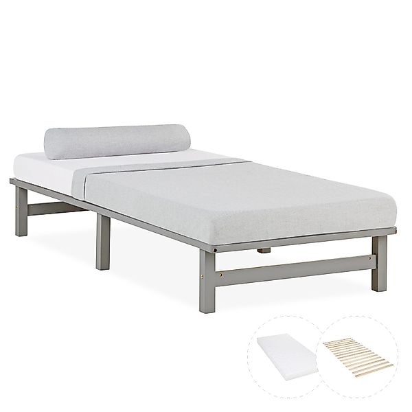 Homestyle4u Holzbett Palettenbett 90x200 mit Matratze Grau Bett 2049 günstig online kaufen