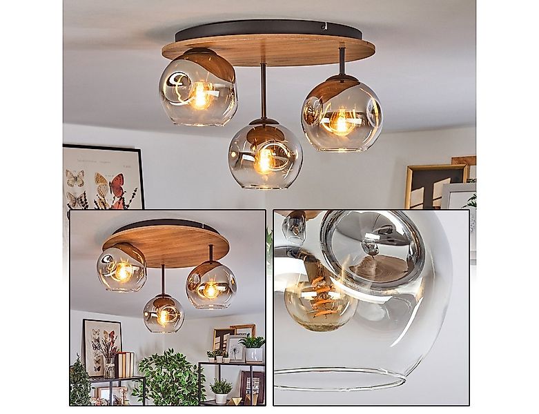 hofstein Deckenleuchte Deckenlampe aus Metall/Holz/Glas in Schwarz/Natur/Ch günstig online kaufen