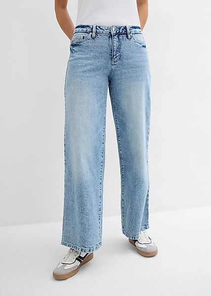 bonprix Weite Jeans 1 mittlere Bundhöhe, aus festem Baumwoll-Denim, mit Zip günstig online kaufen