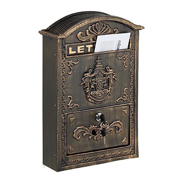 relaxdays Briefkasten Vintage mit Ornamente, Bronze günstig online kaufen