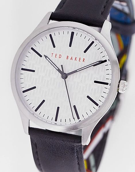 Ted Baker – Armbanduhr mit weißem Zifferblatt und Armband aus Narbenleder i günstig online kaufen