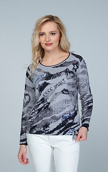 Passioni Strickpullover mit Mustermix und Statement-Print günstig online kaufen
