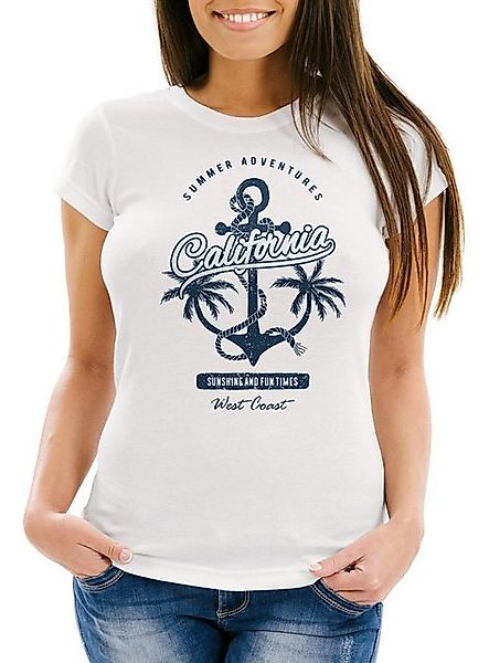 Neverless Print-Shirt Damen T-Shirt Anker Palmen Anchor Palms Slim Fit Baum günstig online kaufen