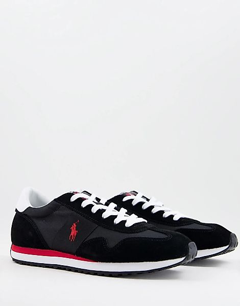 Polo Ralph Lauren – Train 85 – Sneaker aus Wildledermix in Schwarz/Rot mit günstig online kaufen