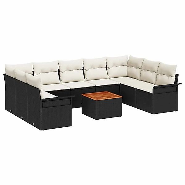 vidaXL Gartensofa-Set 10 Stk Schwarz und Creme Poly-Rattan 3356038 günstig online kaufen