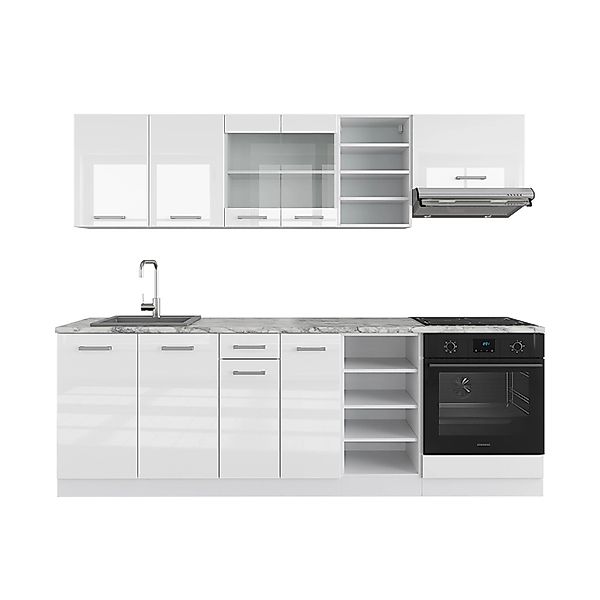 Vicco R-Line Küchenzeile Weiß Hochglanz/Weiß 240 cm AP Marmor günstig online kaufen