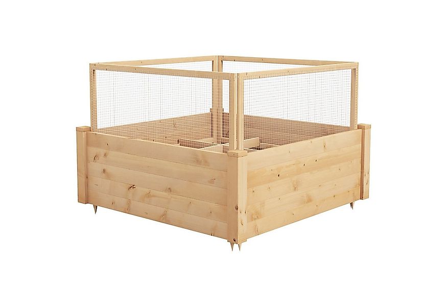 COSTWAY Hochbeet, mit 4-seitigem Schutzzaun, 9 Pflanzflächen, 107x107x70cm günstig online kaufen