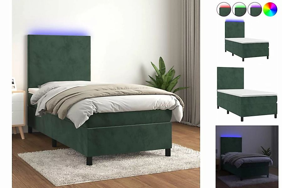 vidaXL Bett Boxspringbett mit Matratze & LED Dunkelgrün 80x200 cm Samt günstig online kaufen