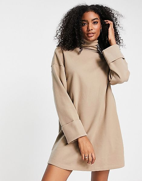 ASOS DESIGN – Superweiches Mini-Pulloverkleid in Kamelbraun mit umgeschlage günstig online kaufen
