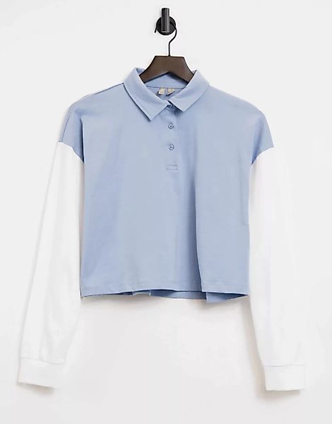 ASOS DESIGN – Kastenförmiges Polo-T-Shirt im Blockfarbendesign in verwasche günstig online kaufen