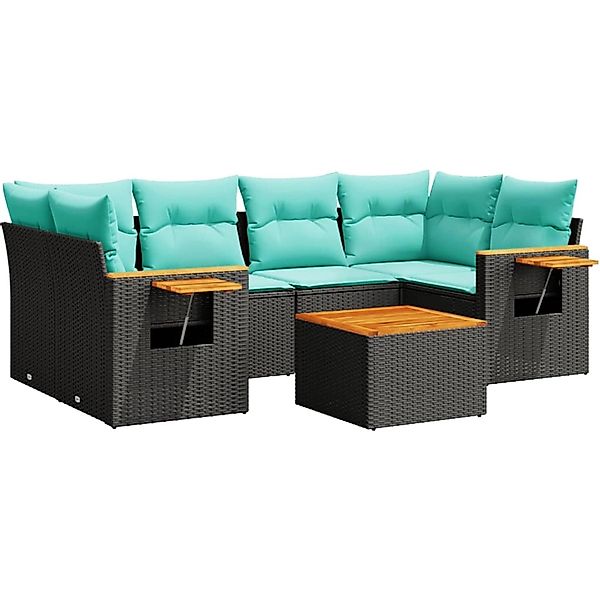 vidaXL 7-Tlg Garten-Sofagarnitur mit Kissen Schwarz Poly Rattan 3226638 günstig online kaufen