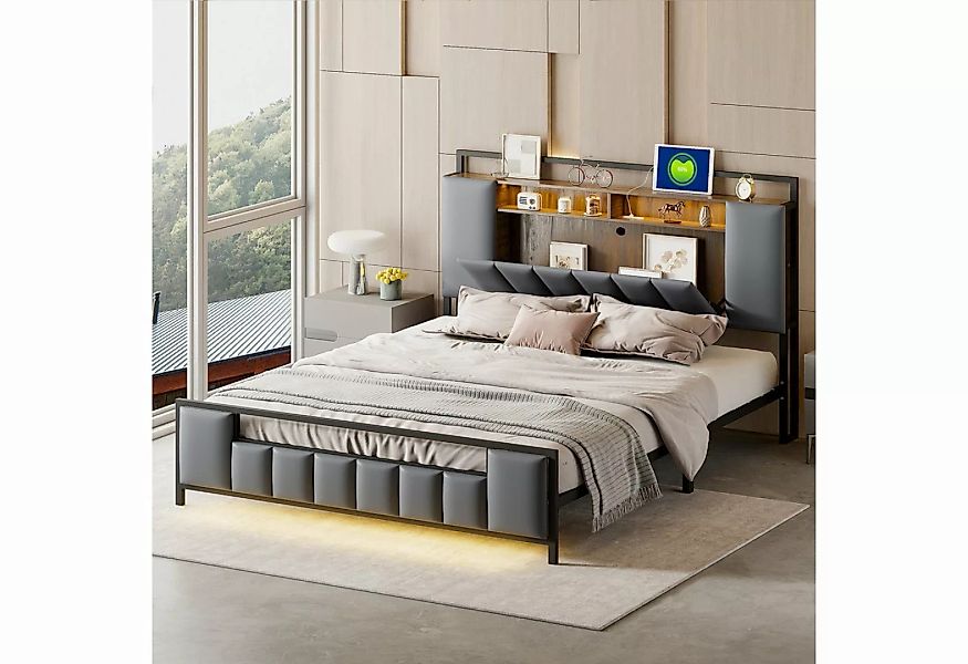 HAUSS SPLOE Polsterbett 160x200cm Jugendbett mit LED-Licht, USB-Steckdose, günstig online kaufen