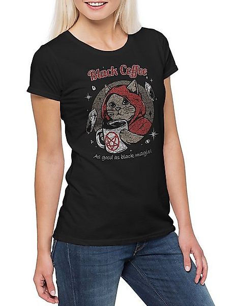 Urban Backwoods Print-Shirt Black Coffee Magic Damen T-Shirt Caffeine Katze günstig online kaufen