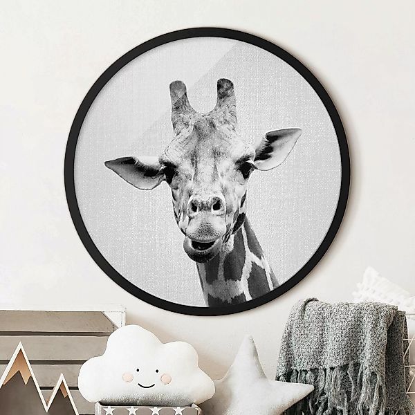 Rundes Gerahmtes Bild Giraffe Gundel Schwarz Weiß günstig online kaufen