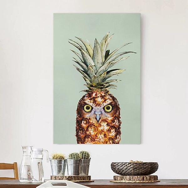 Leinwandbild Tiere - Hochformat Ananas mit Eule günstig online kaufen