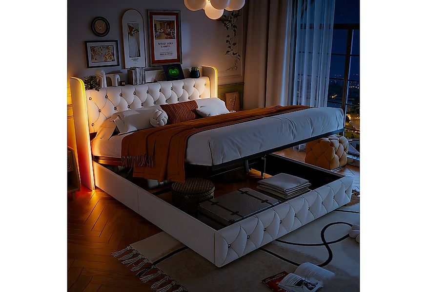 PXloue Polsterbett Doppelbett Jugendbett (ohne Matratze), Stauraumbett, Kop günstig online kaufen