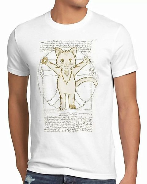 style3 Print-Shirt Herren T-Shirt Vitruvianische Katze kätzchen da vinci ti günstig online kaufen