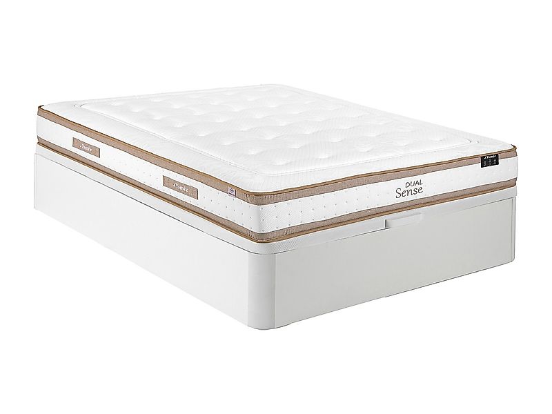 Bett mit Bettkasten - 140 x 190 cm - Weiß - Hybridmatratze 7-Zonen Taschenf günstig online kaufen