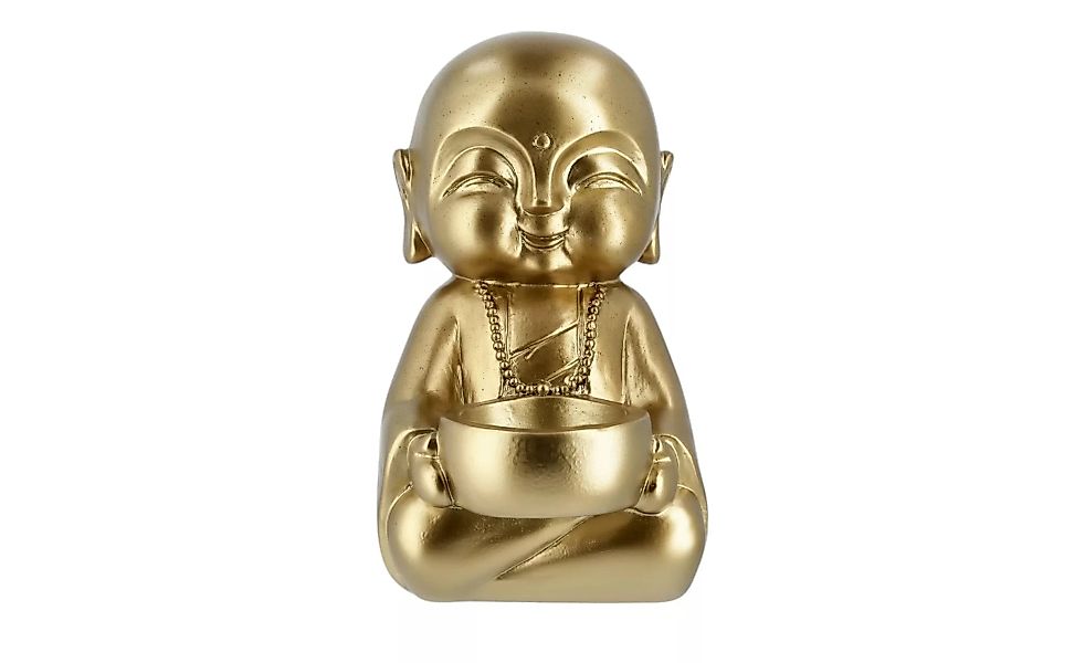 Teelichthalter Mönch - gold - Steinzeug, Polyresin (Kunstharz) - 18 cm - 23 günstig online kaufen
