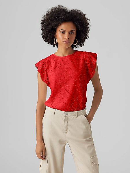 Vero Moda Rundhalsshirt "VMTASSA SL FRILL TOP NOOS" Materialmix, loose fit günstig online kaufen