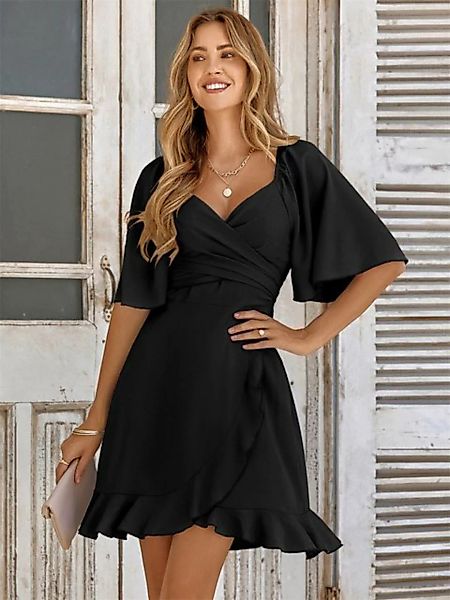 RUZU UG Dirndl Sommerkleid mit V-Ausschnitt, einfarbiger Taille und Rüschen günstig online kaufen
