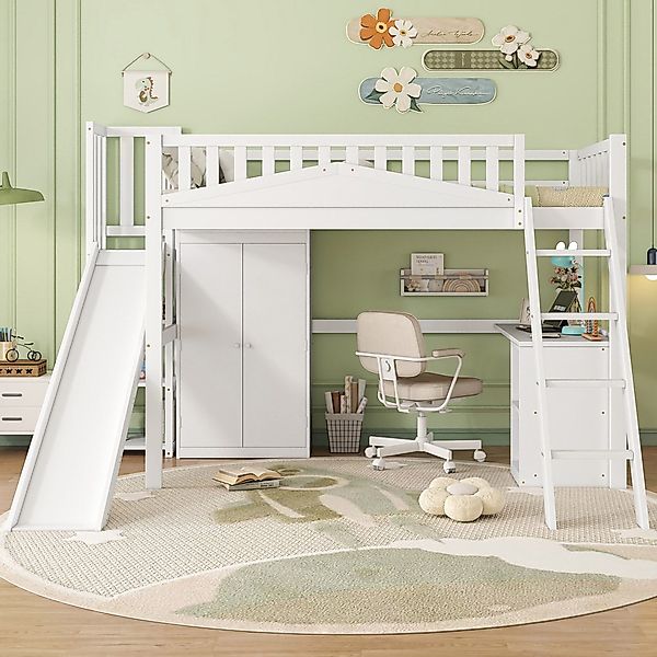 Flieks Hochbett Kinderbett 90x200cm mit Kleiderschrank, günstig online kaufen
