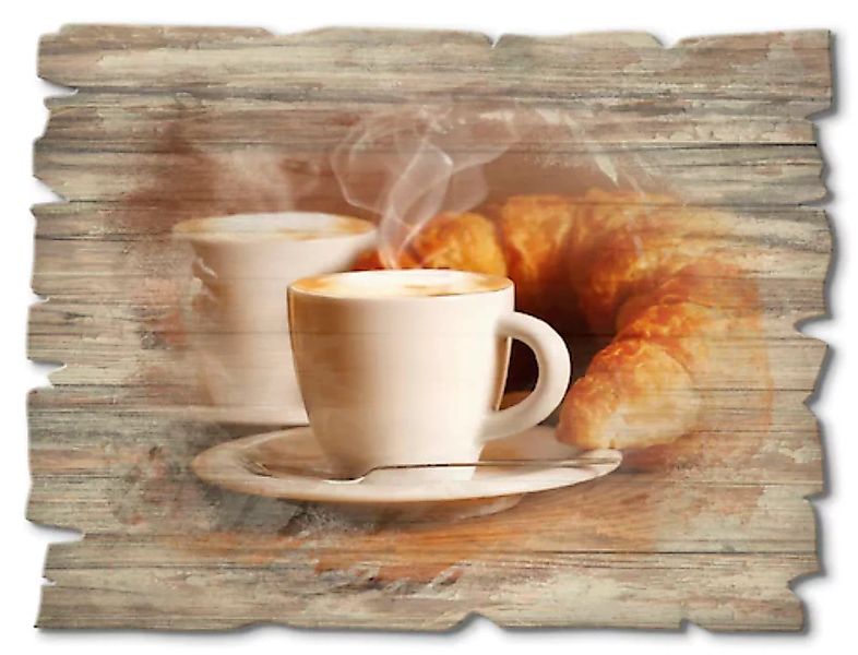 Artland Holzbild »Dampfender Cappuccino und Croissant«, Getränke, (1 St.) günstig online kaufen