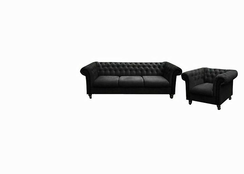 JVmoebel Sofa Schwarze Chesterfield Sofagarnitur Chesterfield Design Wohnzi günstig online kaufen