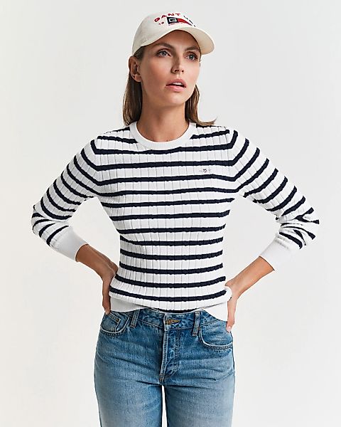 Gant Rundhalspullover STRETCH COTTON CABLE STRIPE günstig online kaufen