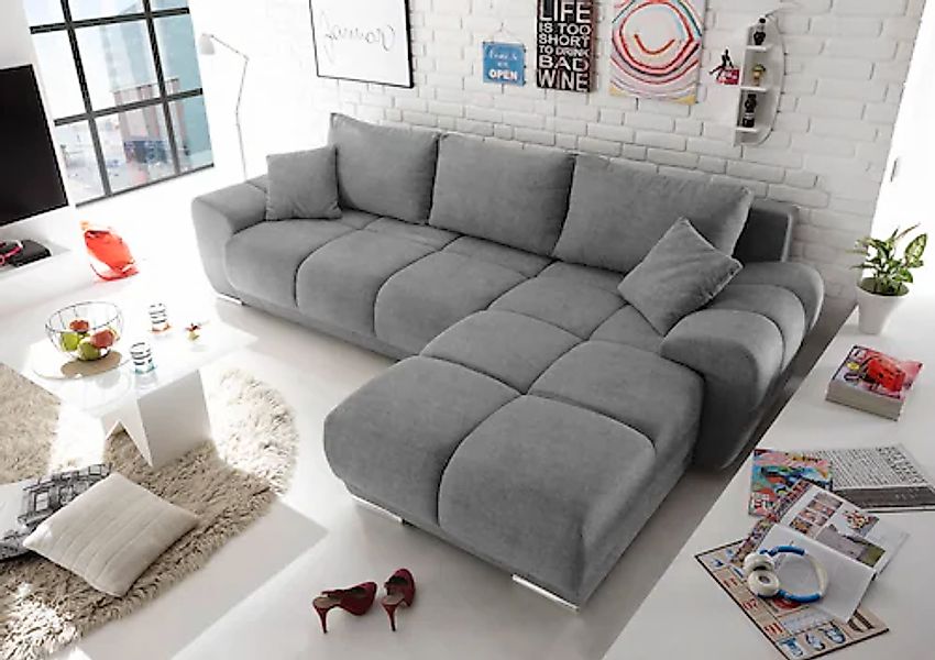 ED EXCITING DESIGN Ecksofa »Anton L-Form« mit Bettfunktion, Bettkasten & 2 günstig online kaufen