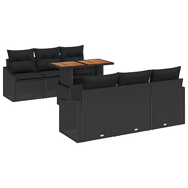 vidaXL Loungesofa 7-teiliges Garten Essset mit Kissen Schwarzes Poly-Rattan günstig online kaufen
