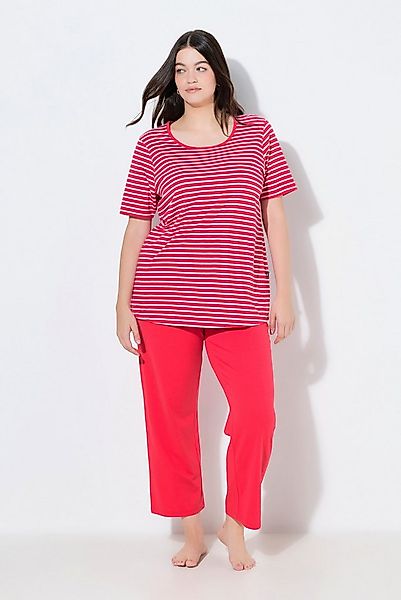 Ulla Popken Pyjama Pyjama Ringel Rundhals Halbarm Biobaumwolle günstig online kaufen