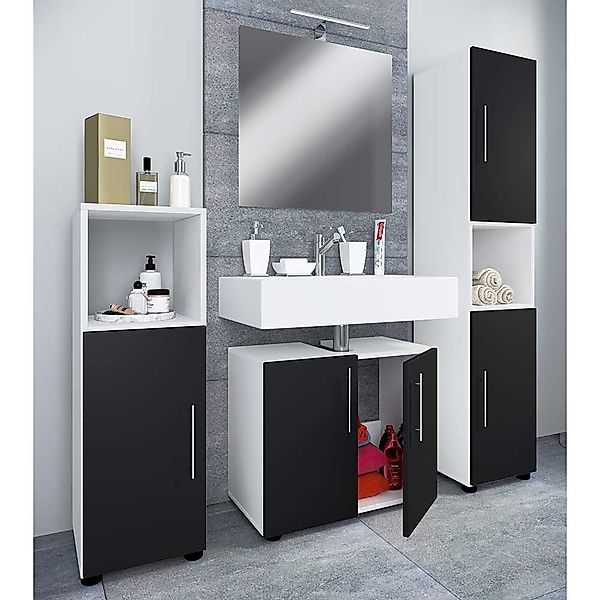 Badmöbelset modernes Design in Weiß Schwarz (vierteilig) günstig online kaufen