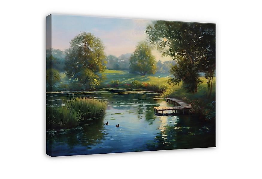 Wallarena Leinwandbild See Baum Himmel Grün Modern Wandbilder Wand Deko XXL günstig online kaufen