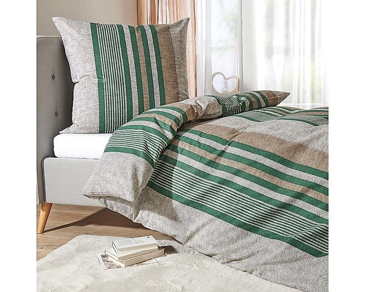 TRAUMSCHLAF Bettwäsche Mountain Stripe Forest, Flanell, 2 teilig, hochwerti günstig online kaufen