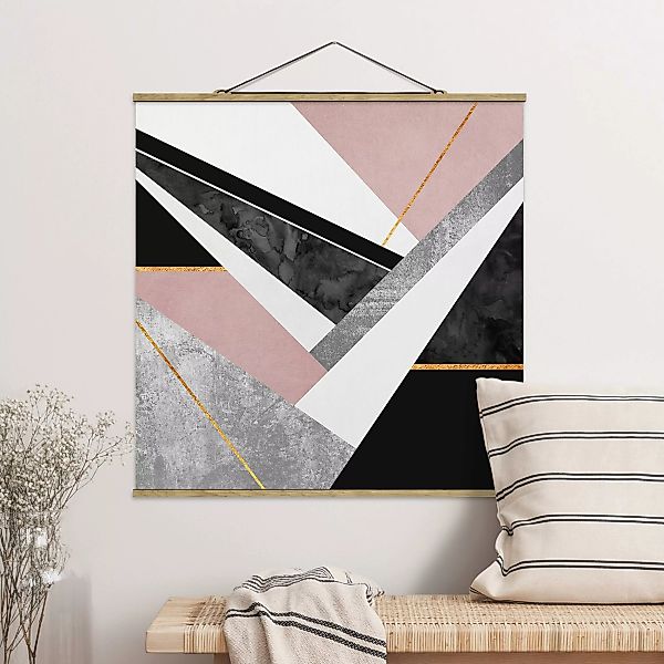 Stoffbild Abstrakt mit Posterleisten - Quadrat Schwarz Weiß Geometrie mit G günstig online kaufen
