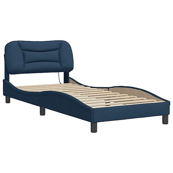 vidaXL Bett Bettgestell mit LED ohne Matratze "Hvar" Blau 80x200 cm Stoff günstig online kaufen