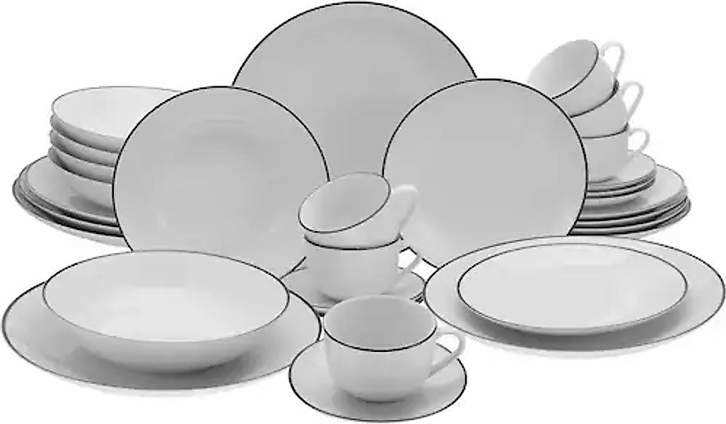 CreaTable Kombiservice »Luna Black Line«, (Set, 30 tlg.), handgemaltes Lini günstig online kaufen