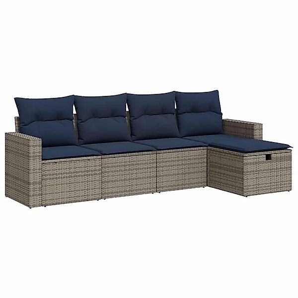 vidaXL 5-Tlg Garten-Sofagarnitur mit Kissen Grau Poly Rattan 3325367 günstig online kaufen