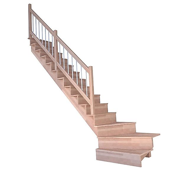 Treppe Lindos Buche Gew. L Setzstufen 100 cm Holz-Edelstahl-Geländer Weiß F günstig online kaufen