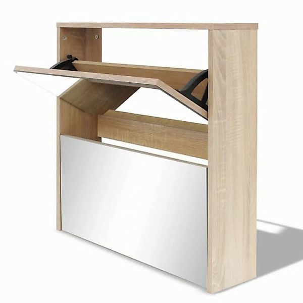 furnicato Schuhschrank mit 2 Fächern Spiegel Eiche-Optik 63x17x67 cm (1-St) günstig online kaufen