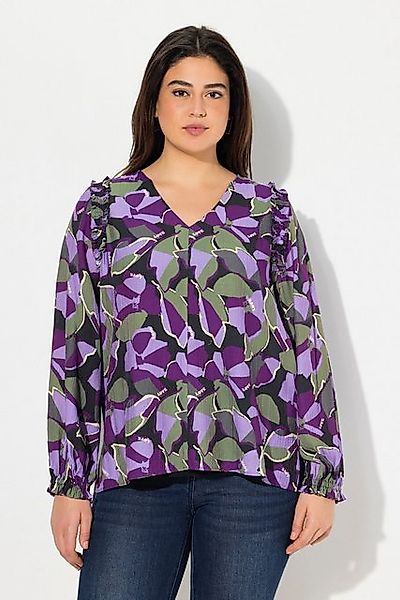 Ulla Popken Longbluse Bluse A-Linie Tunika-Ausschnitt Ziernähte 3/4-Arm günstig online kaufen