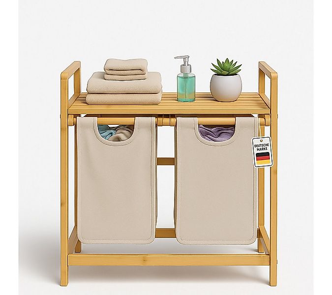 Roxlin Wäschekorb Bambus Wäschekorb 100L mit 2 Fächern Ablage und herausneh günstig online kaufen