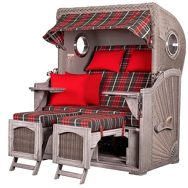 bene,iving Strandkorb Komplettset Ammersee Mahagoni Bullauge washed grey PE günstig online kaufen