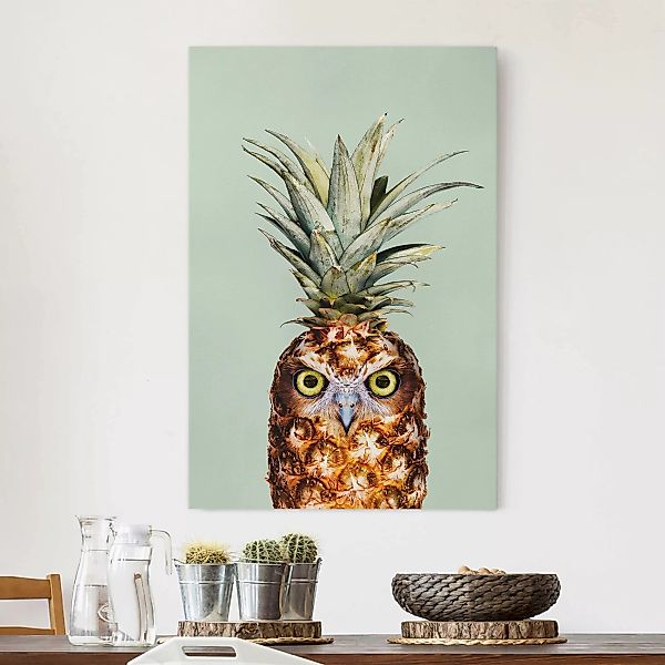 Leinwandbild - Hochformat Ananas mit Eule günstig online kaufen