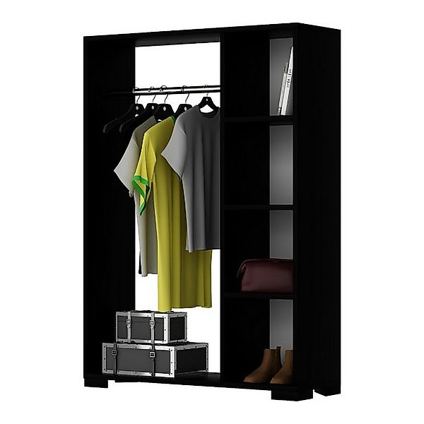 en.casa Kleiderschrank »Nesbyen« mit Garderobenstange Schwarz günstig online kaufen